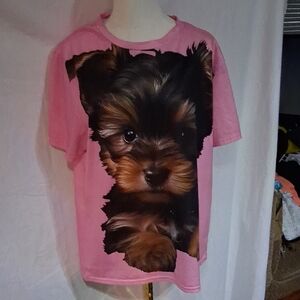 Shein Vibrant Pink XL Short SleeveT-Shirt With a Beautiful Yorkie On The Front.